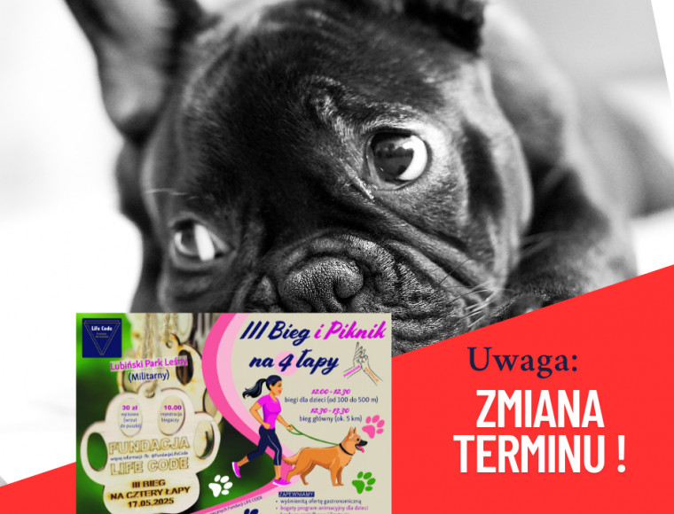 "III Bieg na Cztery Łapy"- zmiana terminu ! "III Bieg na Cztery Łapy"- zmiana terminu !