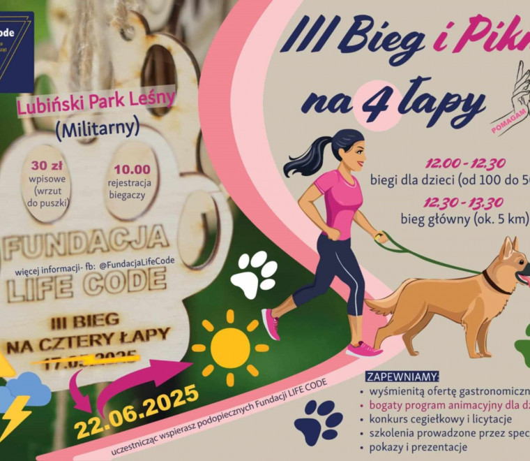 Zapraszamy na III Bieg na Cztery Łapy – już 22 czerwca w Lubinie